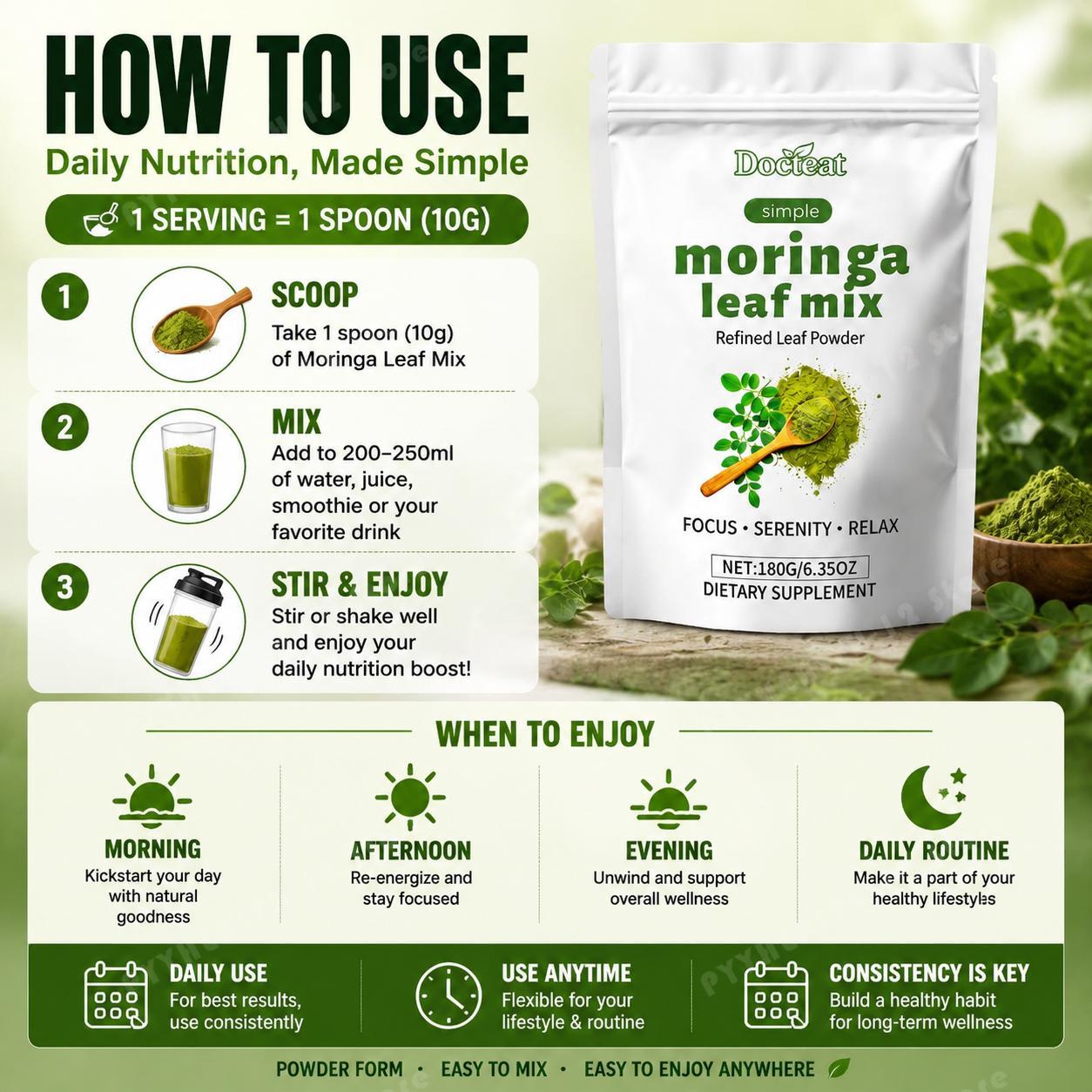 Moringa Leaf Powder - Docteat Moringa Yaprağı Karışımı Tozu, Kemik